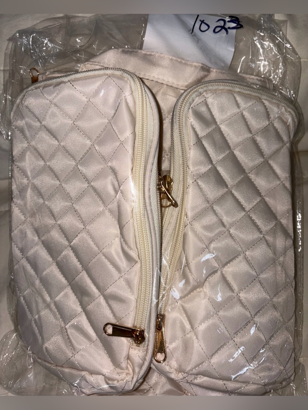Beige Travel Cosmetic Organizer Bag with Clear Compartments - Picture 9 of 9